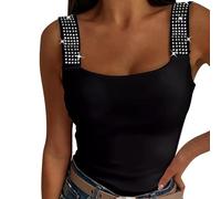 Sommer Tops Teenager Mädchen, Damen Tank Top Sommer Ärmellose Tshirt Tanktop Mit Strasssteinen Ärmellose Pailletten Shirt Glitzer Spaghetti T Shirt Unterhemden Blusentop Y2K Sommerblusen