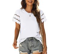 Sommer Tshirt Damen Elegant 3/4 Arm Tops Lässig Lose Kurzarm Tee Shirts Basic Rundhals Oberteile Mode Blumenmuster Druck Tunika Bluse Shirt Elegant Longshirt Teenager Mädchen Sportshirt