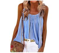 Sommer Tunika Tops Damen Rundhals Blumen Bedruckt Spaghetti Tank Top Plissiertes Locker Blusen Ärmellos Sexy Rückenfrei Party Tops Retro Boho Tops Elegant Oberteile
