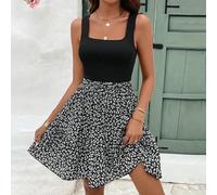 Sommer Urlaub Damen Kleid mit Blumenmuster, Ärmellos, A-Linie Taille raffend, Bridgerton