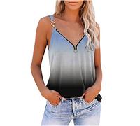 Sommer Weste T-Shirts für Frauen V-Ausschnitt Reißverschluss Sling Bluse Farbverlauf Bedruckte Camis Mädchen T-Shirt Loose Fit Tanktops