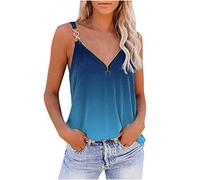 Sommer Weste T-Shirts für Frauen V-Ausschnitt Reißverschluss Sling Bluse Farbverlauf Bedruckte Camis Mädchen T-Shirt Loose Fit Tanktops
