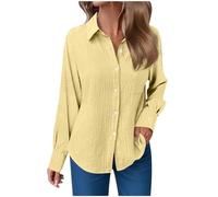 Sommerbluse Blusen & Tuniken für Damen Bluse Bügelfrei Leinenbluse Regular Fit Oberhemden Fruen Stretch Freizeithemden Businesshemd Anzug Hemd L D Yellow
