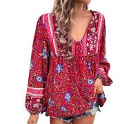 Sommerbluse blusenshirt Damen Bluse Boho Style Blumen Rosa Tunika Oberteil Mode Für Ab 70 Jahre Bunt Blumenmuster Hippy Einfaches Kostüm Oversize