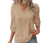 Sommerbluse Damen, Damen Tshirt, Spitzen Oberteile Elegante Blusen Tuniken Tops Sommer Basic Shirt 3/4 Arm Bluse Tunika Große Größen Sale Angebote Kleidung
