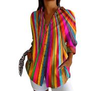 Sommerbluse Damen Leicht Und Luftig Tunika V-Ausschnitt Große Größen Blusenshirt Langarmshirt Leinen Baumwolle Hemd Oberteile Druck Shirt Weiße Bluse Damen Kurzarm Leinenbluse Oversize Blau Grün