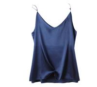 Sommerbluse, lockere, lässige Weste, Oberteile, Damen-Seidensling-Weste mit V-Ausschnitt, Satin-Oberbekleidung, Anzug, innere Basisschicht, marineblaue Tanktops mit einem Träger, rückenfreie Oberteile, nur Weste, einfarbig, M