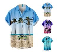 Sommerhemd für Herren, mit Tropischem Muster, Kurzarmhemd mit Knöpfen, Hemd im Aloha-Hawaii-Look Button Down Revers Hemden Hawaiihemd