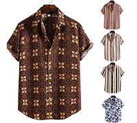 Sommerhemd Herren Kurzarm Gestreiftes Hemd Farbnähte Stil Funky Arbeitshemd Atmungsaktiv Strandhemd Herren Revers Hemd Trachtenhemd Shortsleeve Athletic