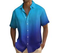 Sommerhemd Herren Kurzarm Henley Shirt Schwarzes Hemd Gradient Button Down Hemden Freizeithemd Lässige Lose Fit Beach Shirts Langarm