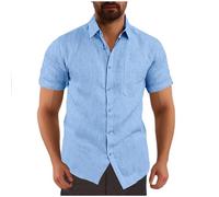 Sommerhemd Herren Kurzarm Leinen Herren Hemd Sommer Freizeithemden Herren Casual Businesshemd Beach Shirts Regular Fit Männer Leinenhemd Button Down Basic Klassiker Men Shirts Strand Oberteile