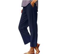 Sommerhose Damen 7/8 Hose Leinenhose Leicht und Luftig Baumwolle Leinen Stoffhose Einfarbig Freizeithose Stretch Elastische Taille Stoffhose Straight Leg Strandhose Baggy Gerade Hosen für Frauen
