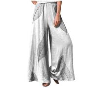 Sommerhose Damen Lang Loose Fit Jogginghose Blumenmuster Boho Sommerhose Hohe Taille Stoffhose Casual Einfarbig Weite Stoffhose Baumwolle Leinen Strandhose Sommerh Sporthose Frauen,Black,3XL