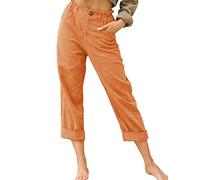 Sommerhose Damen Leicht 7/8 Lang Lose Leinenhose Sommer Luftig Elegant Bequem Leinen Hose Stoffhose Schlupfhose Straight Leg Freizeithose