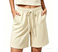 Sommerhose Damen Leicht Bermuda Shorts Einfarbig Waffel Stoffhose Elastischer Bund Sport Shorts mit Taschen Locker Weite Caprihose Sommer Kurze Jogginghose Outdoor Radlerhose Weich Kurz Laufhose