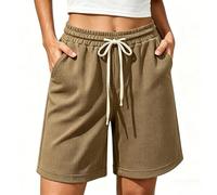 Sommerhose Damen Leicht Bermuda Shorts Einfarbig Waffel Stoffhose Elastischer Bund Sport Shorts mit Taschen Locker Weite Caprihose Sommer Kurze Jogginghose Outdoor Radlerhose Weich Kurz Laufhose