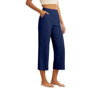 Sommerhose Damen - Leicht Dünne Leinenhose Sommer Lockere Luftig Sommerhosen Elegante Stoffhose 7/8 Hose High Waist Linen Pants Mit Tunnelzug Und Taschen Shorts Haremshose