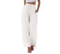 Sommerhose Damen Leicht Einfarbig Elegant Hosen Straight Leg Strandhose Oversized Strumpfhosen Loose Bequem Yogahose Elastischem Bund Freizeithose Gerades Bein Hosen Mit Taschen Locker Sommerhose