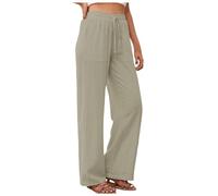 Sommerhose Damen Leicht, Freizeithose Damen Elegant,Straight Hosen Damen Sommer Breite Hosen mit Tasche Lockere Baumwollhose Damenhose mit Gummizug Palazzo Hose Sommerhosen Strandhose Relaxhose