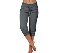 Sommerhose Damen Leicht Kurz Sommer Caprihose 3/4 Jogginghose Casual Lose Elastischen Kordelzug Hose mit Tashen Freizeithosen Sweathose Stoffhose Yoga Capri Hose für Frauen