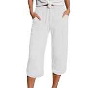 Sommerhose Damen Leicht Kurze Hose Damen Bermuda Shorts 3/4 Sommer Paperbag Musselin Sommerhose Kurz Culotte Jersey Wickelhose Beach Caprihose Leicht Knielang Leinenhose Dünne Weiße 7/8 Damenhosen