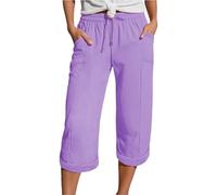 Sommerhose Damen Leicht Kurze Hose Damen Sommer 3 4 Bermuda Hosen Locker Weite Sommerhose Kurz Dünne Musselin Große Größen Baumwollhose Caprihose Mädchen Leichte, Luftige Leinen Cargohose 3/4 Leicht