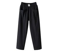 Sommerhose Damen Leicht Leinenhose Damen Sommer 7/8 Haremshose Damen Bleistifthose mit Gummizug Tasche Musselin Weite Bein Hosen Cropped Freizeithose Jogginghose Schlupfhose Strandhose