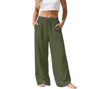 Sommerhose Damen Leicht Leinenhose Hosen Mit Gummizug Hose Grün Plisseehose Festival Wide-Leg Pants Weites Bein Sommeranzug Haremshose Sommer Sommerhosen Hosenrock Lang Elegant,grün,4XL,Green