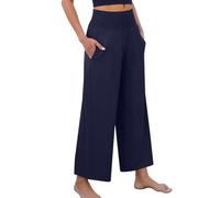 Sommerhose Damen Leicht Sommer Einfarbig Baumwolle Leinen Hose Bequeme Luftige Leinenhose Hohe Taille Weites Bein Freizeithose Casual Palazzo Hosen Elegant Straight Leg Hose Mit Taschen (Navy,M)