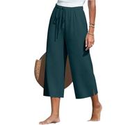 Sommerhose Damen Leicht Stoffhose Damen Sommer Schlupfhose Culotte Lockere Passform 7/8 Länge Bequem mit Taschen für Alltag Büro XL 01 Dark Blue