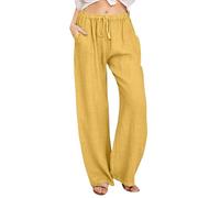 Sommerhosen Damen Leicht Und Luftig,Baumwolle Lang Palazzo Hosen-Einfarbig Strandhose Yogahose Casual Elegant Geschnitten Weites Bein Stoffhose Mit Taschen Atmungsaktive Freizeithose Bequeme,M