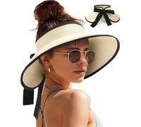 Sommerhut für Damen,Sonnenhüte für Damen Reise Sonnenhut Damen UV Schutz Faltbar Damen Sonnenhut Sommer,Sonnenhut Sommer Breite Krempe Stroh Eimer Hut mit Bowknot Sommerreise Strohhut (A)