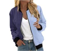 Sommerjacke Damen Einfarbig Übergangsjacke Blouson Jacke Sommer Sport Style College Jacket Blumenmuster Sportjacke Mädchen Outdoorjacke Mit Taschen Leicht (A Dark Blue,XL)