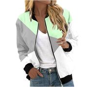 Sommerjacke Damen Leicht Einfarbig Übergangsjacke Bomberjacke Sommer Stehkragen Bomber Jacket Blouson Jacke Elegant Fliegerjacke Sport Style Trenchcoat (B Green,XXL)