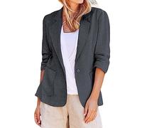 Sommerjacke Damen Leicht Lang Leinen: Blazer Damen Lang Tailliert Leinen-Blazer Sommer Übergangsjacke Sommerjacke Elegant Anzugjacke Regular Fit Blazerjacken Knöpfe Sakko//Hemdjacke/Leinen-Jacke
