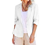 Sommerjacke Damen Leicht Lang Leinen: Blazer Damen Lang Tailliert Leinen-Blazer Sommer Übergangsjacke Sommerjacke Elegant Anzugjacke Regular Fit Blazerjacken Knöpfe Sakko//Hemdjacke/Leinen-Jacke
