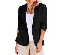 Sommerjacke Damen Leicht Lang Leinen: Blazer Damen Lang Tailliert Leinen-Blazer Sommer Übergangsjacke Sommerjacke Elegant Anzugjacke Regular Fit Blazerjacken Knöpfe Sakko//Hemdjacke/Leinen-Jacke