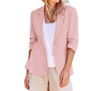 Sommerjacke Damen Leicht Lang Leinen: Blazer Damen Lang Tailliert Leinen-Blazer Sommer Übergangsjacke Sommerjacke Elegant Anzugjacke Regular Fit Blazerjacken Knöpfe Sakko//Hemdjacke/Leinen-Jacke