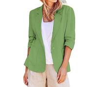 Sommerjacke Damen Leicht Lang Leinen: Blazer Damen Lang Tailliert Leinen-Blazer Sommer Übergangsjacke Sommerjacke Elegant Anzugjacke Regular Fit Blazerjacken Knöpfe Sakko//Hemdjacke/Leinen-Jacke