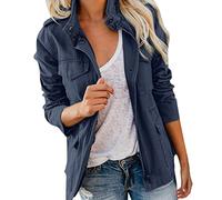 Sommerjacke Damen Leicht Sommerjacken Leichte Blouson Damen Frühlingsjacke Lang mit Reißverschluss Damenjacke Übergangsjacke Damenjacken Frühjahr Boyfriend Jacke mit Taschen (02-Dark Blue, XXXL)