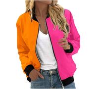 Sommerjacke Damen Leicht Sport Style Fliegerjacke Baseball-Kragen Mäntel Bomber Jacket Elegant Bergangsjacke College Stehkragen Bomberjacke Blouson (A Saffron,XL)