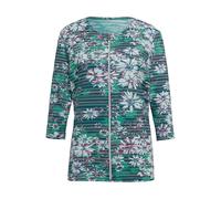 Sommerjacke GOLDNER "Kurzgröße Sommerjacke mit floralem Muster", Damen, Gr. 22, blau (dunkelmarine, mint, gemustert), Obermaterial: 50% Viskose CV. 45% Polyester PES. 5% Elasthan EL., weit Tubular, Ja