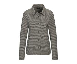 Sommerjacke GOLDNER "Lässige Baumwolljacke, Pepitamuster", Damen, Gr. 38, grau (grau, gemustert), Obermaterial: 45% Baumwolle CO. 36% Polyester PES. 16% Viskose CV. 3% Elasthan EL., Jacken, Hemdkragen