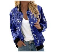 Sommerjacken Damen Kurzjacke Sommer Kurzarm Jacke Parka Blouson Festival Hemdjacke Sommermantel Bunt Frühjahr Leicht Jacken Elegante Dünne Übergangsjacken Damenjacke Blau L