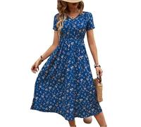 Sommerkleid A Linie Damen Lang Blumen Italienische Kleider Damen Sommer Midi V Ausschnitt Kleid Sommer Elegant Hohe Taille Sommerkleider Leicht Und Luftig Geblümte Midikleid Kurzarm Blumenkleid