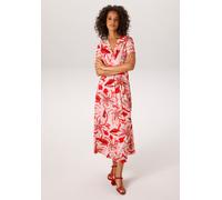 Sommerkleid ANISTON CASUAL, Damen, Gr. 36, N-Gr, rosa, rot, beere, lachs, wollweiß bodeaux, Single Jersey, Obermaterial: 95% Viskose, 5% Elasthan, bedruckt, geblümt, figurumspielend wadenlang, V-Aussc