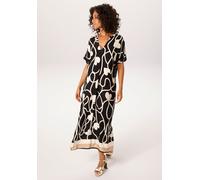 Sommerkleid ANISTON CASUAL, Damen, Gr. 40, N-Gr, schwarz, wollweiß, beige, Web, Obermaterial: 100% Viskose, bedruckt, gemustert, lässig geschnitten wadenlang, V-Ausschnitt, Kleider Sommerkleid, mit He