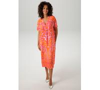 Sommerkleid ANISTON CASUAL, Damen, Gr. 42, N-Gr, bunt (rosa, rot, orange), Web, Obermaterial: 100% Viskose, bedruckt, geblümt, gemustert, figurumspielend kniebedeckend, V-Ausschnitt, Kleider Sommerkle
