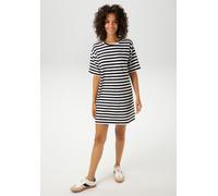 Sommerkleid ANISTON CASUAL, Damen, Gr. 42, N-Gr, schwarz-weiß (schwarz, weiß), Single Jersey, Obermaterial: 95% Baumwolle, 5% Elasthan, gestreift, figurumspielend kniefrei, Rundhals, Kleider Sommerkle