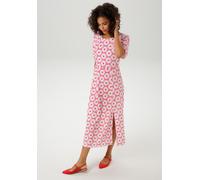 Sommerkleid ANISTON CASUAL, Damen, Gr. 44, N-Gr, bunt (pink, wollweiß, rot), Single Jersey, Obermaterial: 98% Polyester, 2% Elasthan, Strukturmuster, bedruckt, geblümt, figurumspielend wadenlang, Rund